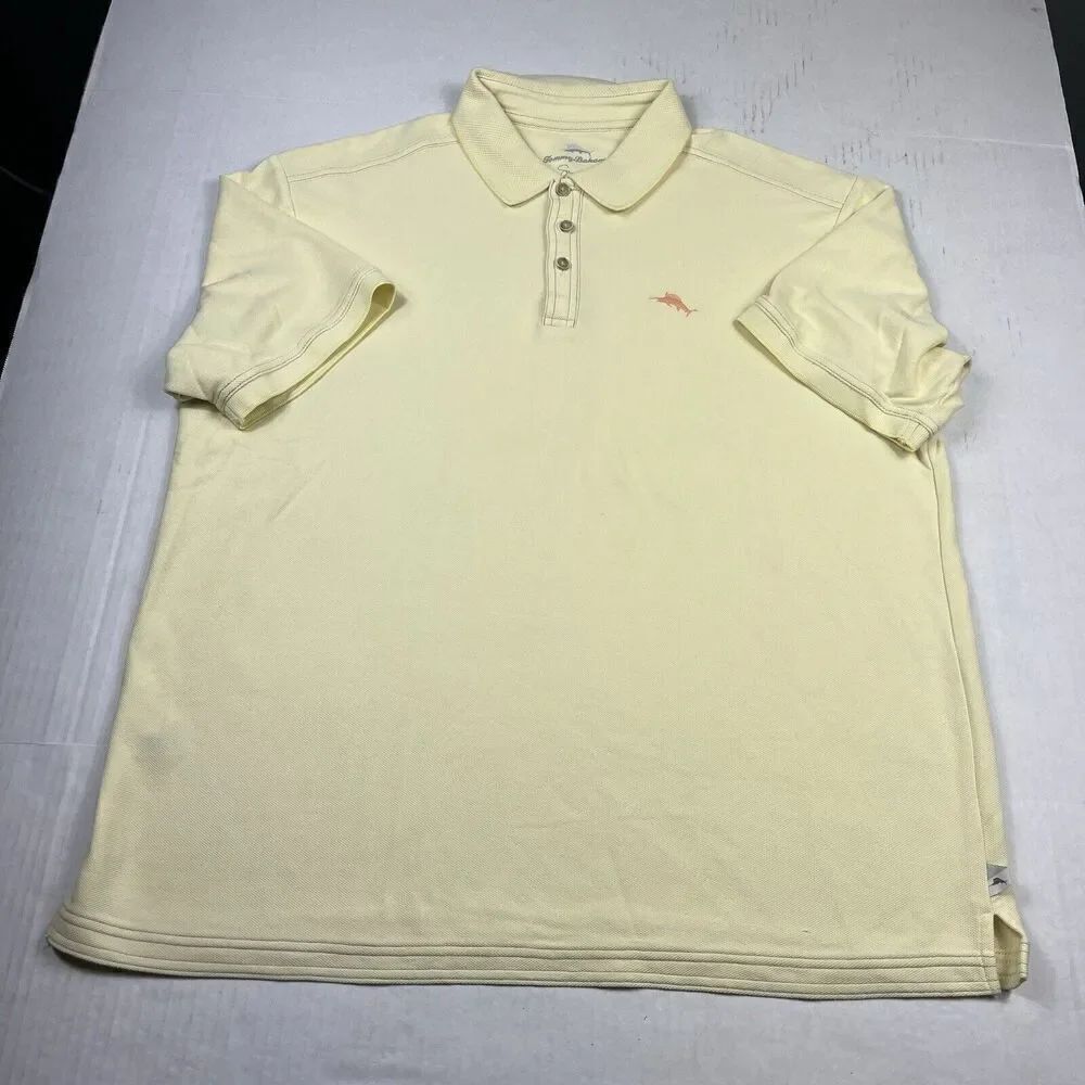 Tommy Bahama Mens Polo Shirt Yellow Short Sleeve Stretch Casual Classic Top XL